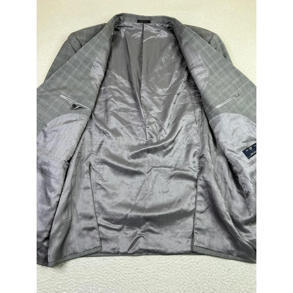 Tessuto Blazer Mens 46L‎ Long Gray Plaid Super 120s Wool Italy Made USA Classic